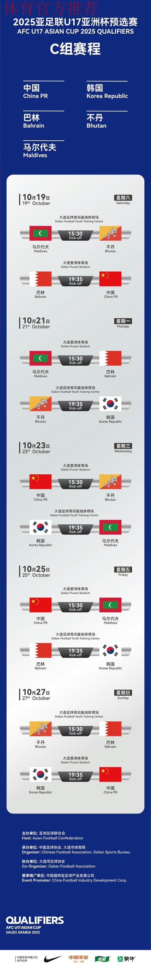 2020年亚少赛预选赛分组出炉 中国队分入东区G小组